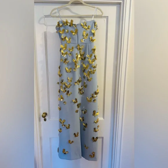 Carolina Herrera butterfly applique strapless column dress gown &custom cape - Picture 4 of 14